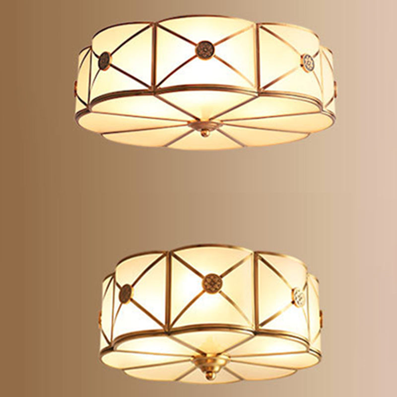 Traditional Drum Flush Mount Ceiling Fixture Opal Glass Shades Flush Mount Ceiling Lighting Fixture