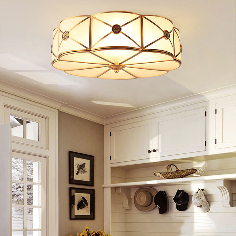 Traditional Drum Flush Mount Ceiling Fixture Opal Glass Shades Flush Mount Ceiling Lighting Fixture