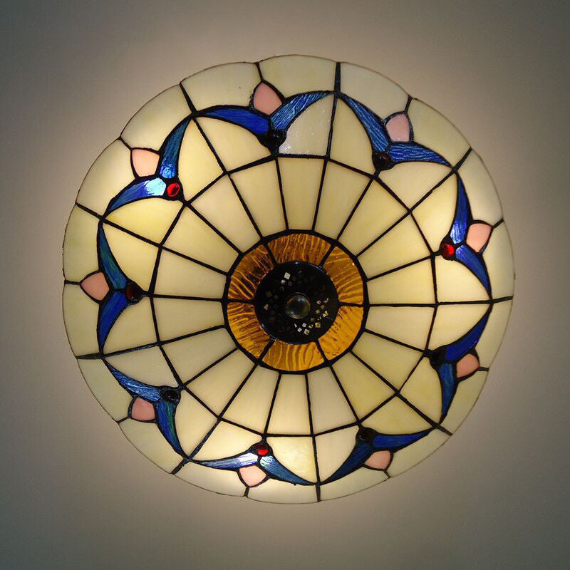 Baroque Multicolored Flush Mount Lamp Bowl Shape Glass Ceiling Mount Light Fixture