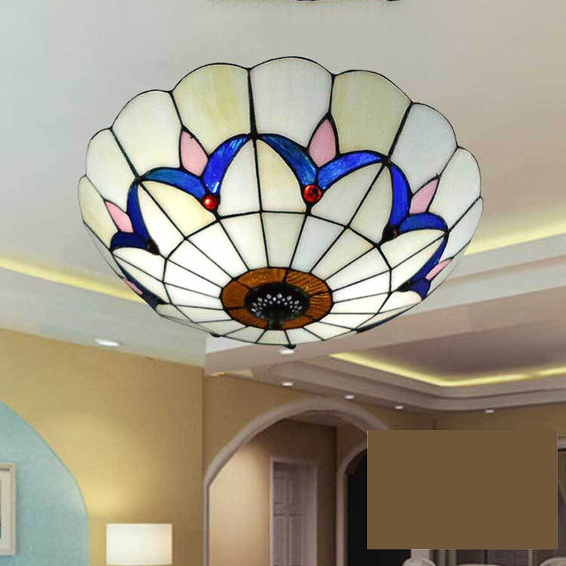 Baroque Multicolored Flush Mount Lamp Bowl Shape Glass Ceiling Mount Light Fixture