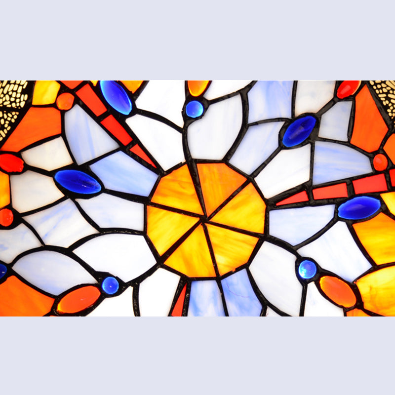 Multicolored Bowl-Shaped Flush Ceiling Light Fixture Tiffany-Style Flush Mount Ceiling Lamp