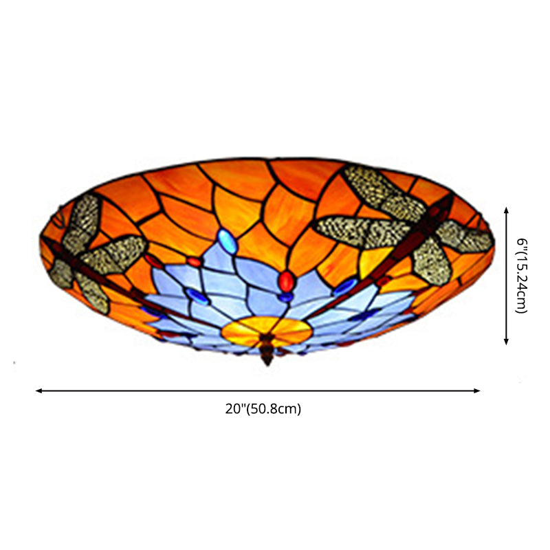 Multicolored Bowl-Shaped Flush Ceiling Light Fixture Tiffany-Style Flush Mount Ceiling Lamp