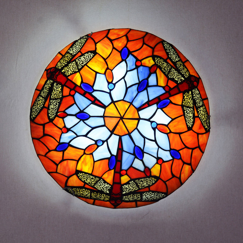 Multicolored Bowl-Shaped Flush Ceiling Light Fixture Tiffany-Style Flush Mount Ceiling Lamp