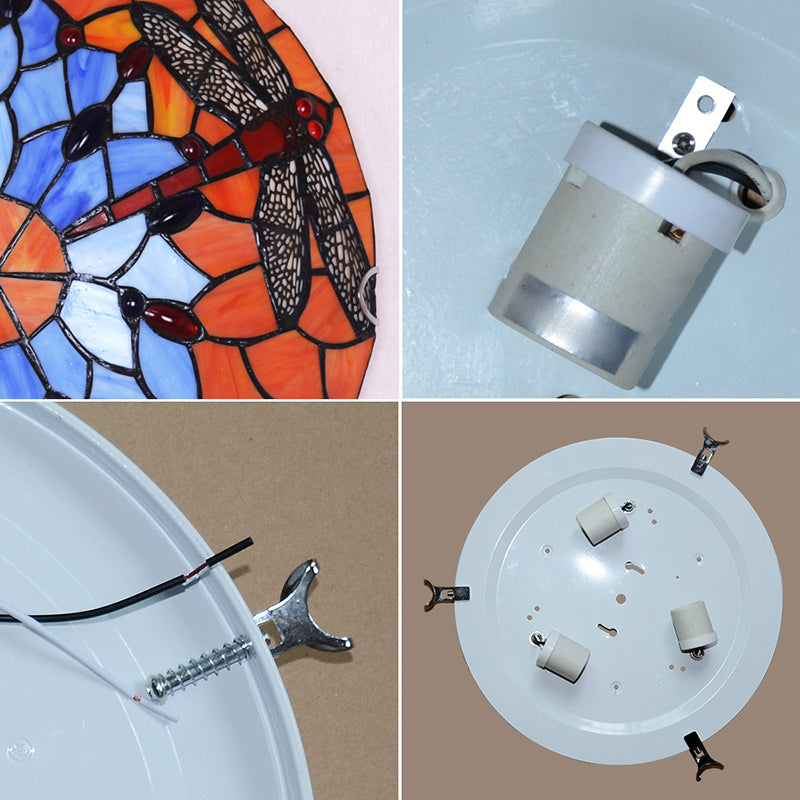 Multicolored Bowl-Shaped Flush Ceiling Light Fixture Tiffany-Style Flush Mount Ceiling Lamp