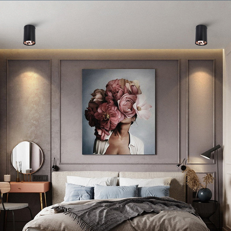 Metallic cilinder LED-inbouwlamp Minimalistisch zwart-roségouden plafondlamp voor slaapkamer