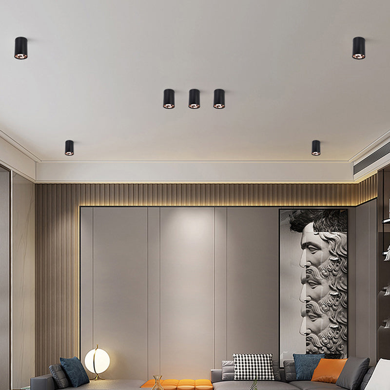 Metallic cilinder LED-inbouwlamp Minimalistisch zwart-roségouden plafondlamp voor slaapkamer