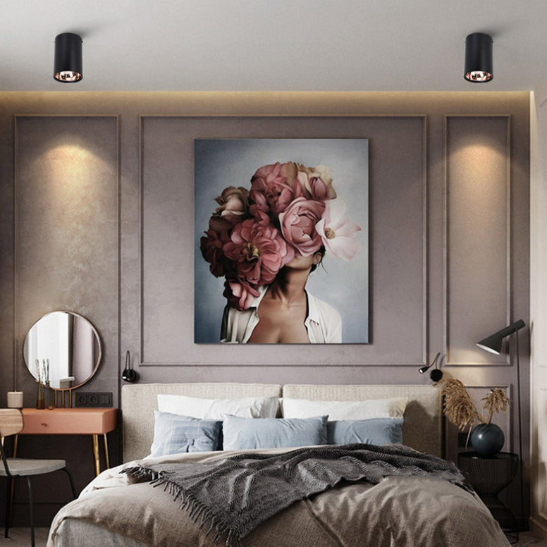 Metallic cilinder LED-inbouwlamp Minimalistisch zwart-roségouden plafondlamp voor slaapkamer