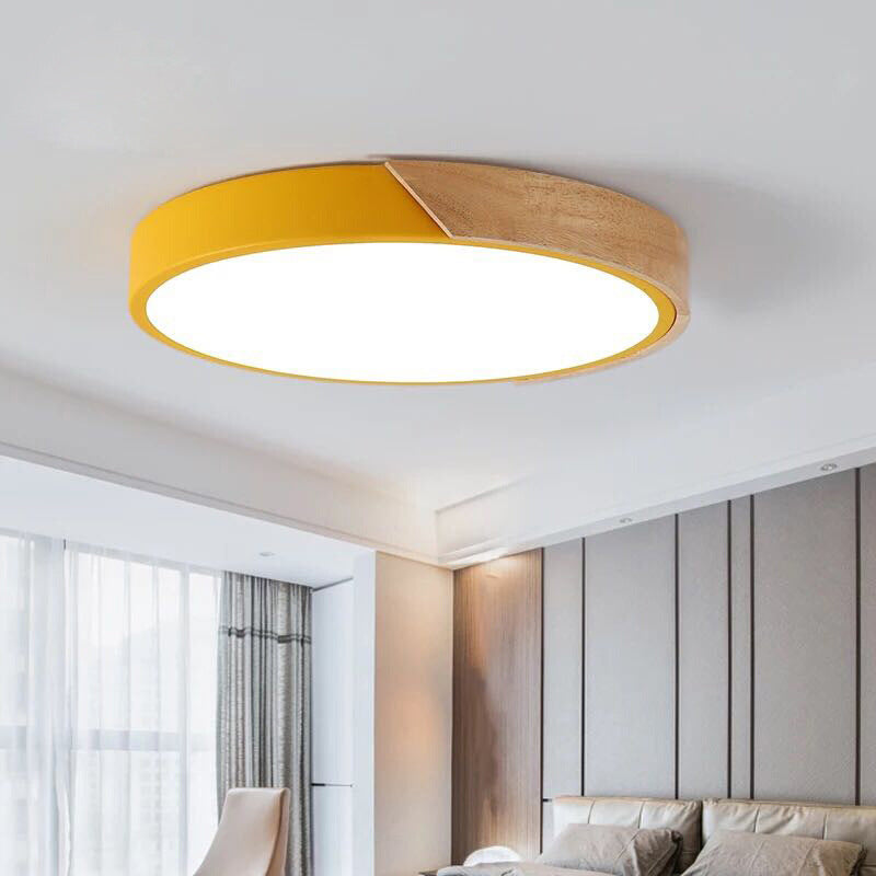Macaron Ceiling Light Nordic Modern Minimalist Round Bedroom Study Living Room Ultra-thin Wooden Energy-saving Lighting