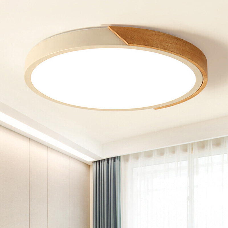 Macaron Ceiling Light Nordic Modern Minimalist Round Bedroom Study Living Room Ultra-thin Wooden Energy-saving Lighting