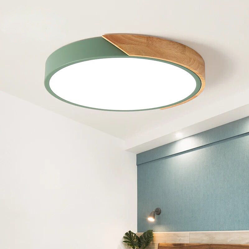 Macaron Ceiling Light Nordic Modern Minimalist Round Bedroom Study Living Room Ultra-thin Wooden Energy-saving Lighting