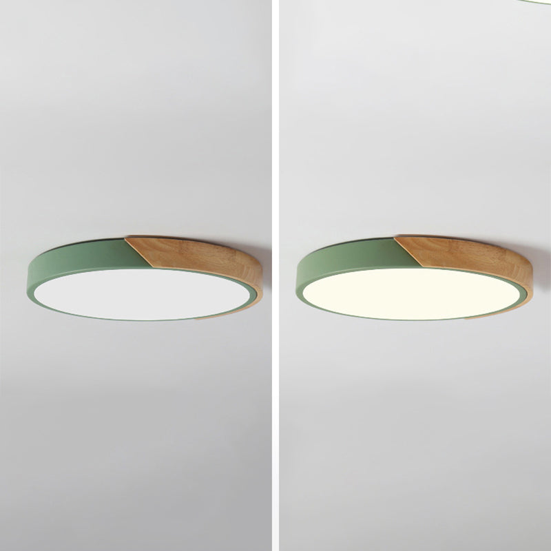 Macaron Ceiling Light Nordic Modern Minimalist Round Bedroom Study Living Room Ultra-thin Wooden Energy-saving Lighting
