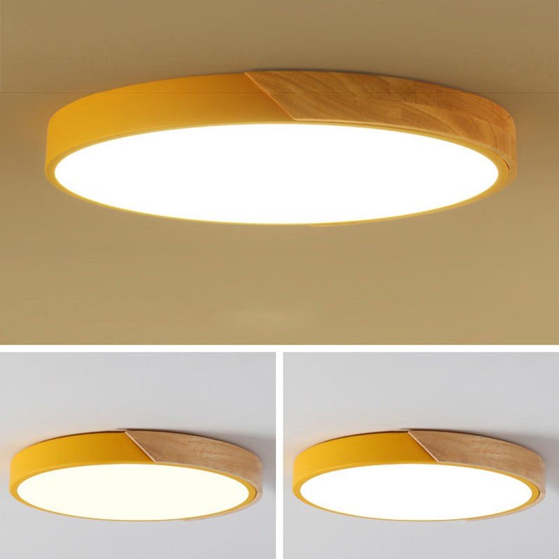 Macaron Ceiling Light Nordic Modern Minimalist Round Bedroom Study Living Room Ultra-thin Wooden Energy-saving Lighting
