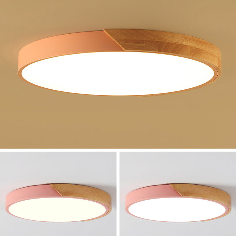 Macaron Ceiling Light Nordic Modern Minimalist Round Bedroom Study Living Room Ultra-thin Wooden Energy-saving Lighting