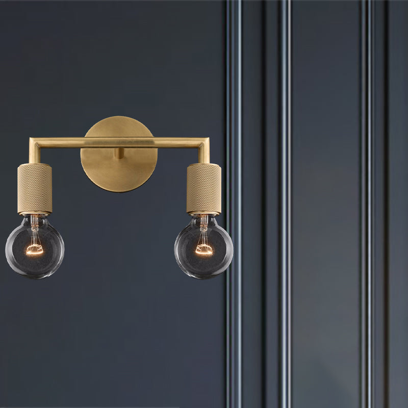 Lampada a parete in metallo a bulbo nudo, lampada da scarpa interno minimalista 1/2 luci in nero/ottone/cromo con braccio quadrato