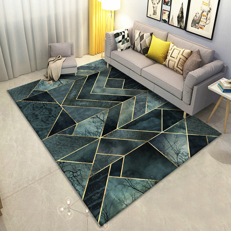 Modern Geometric Lines Printed Rug Black Tone Polyester Area Carpet Non-Slip Backing Rug for Living Room