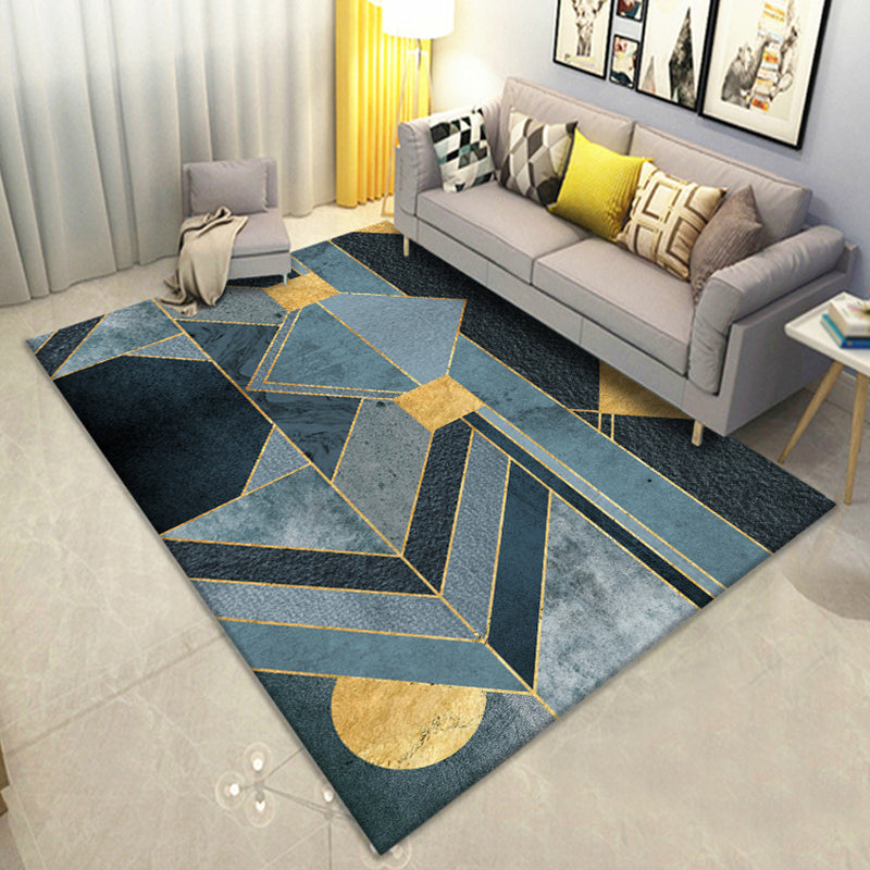 Modern Geometric Lines Printed Rug Black Tone Polyester Area Carpet Non-Slip Backing Rug for Living Room