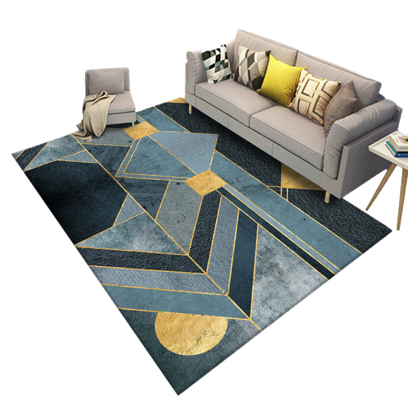 Modern Geometric Lines Printed Rug Black Tone Polyester Area Carpet Non-Slip Backing Rug for Living Room