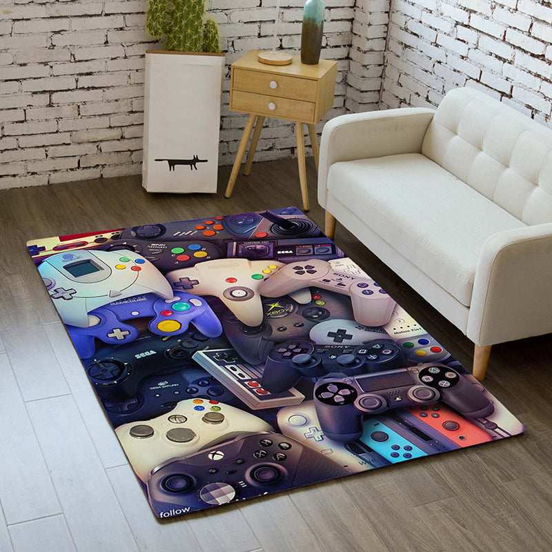 Black Tone Modern Area Carpet Polyester 3D Game Machine Print Indoor Rug Easy Care Carpet for Living Room