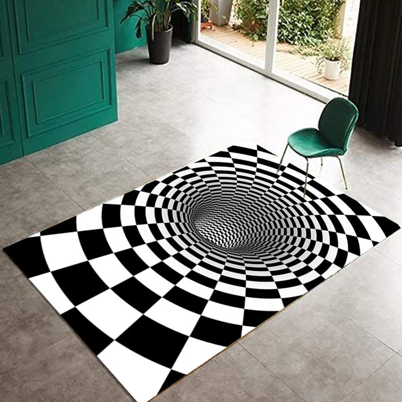 Contemporary 3D Checkerboard Print Rug Color Mixed Polyester Area Carpet Non-Slip Backing Rug for Living Room