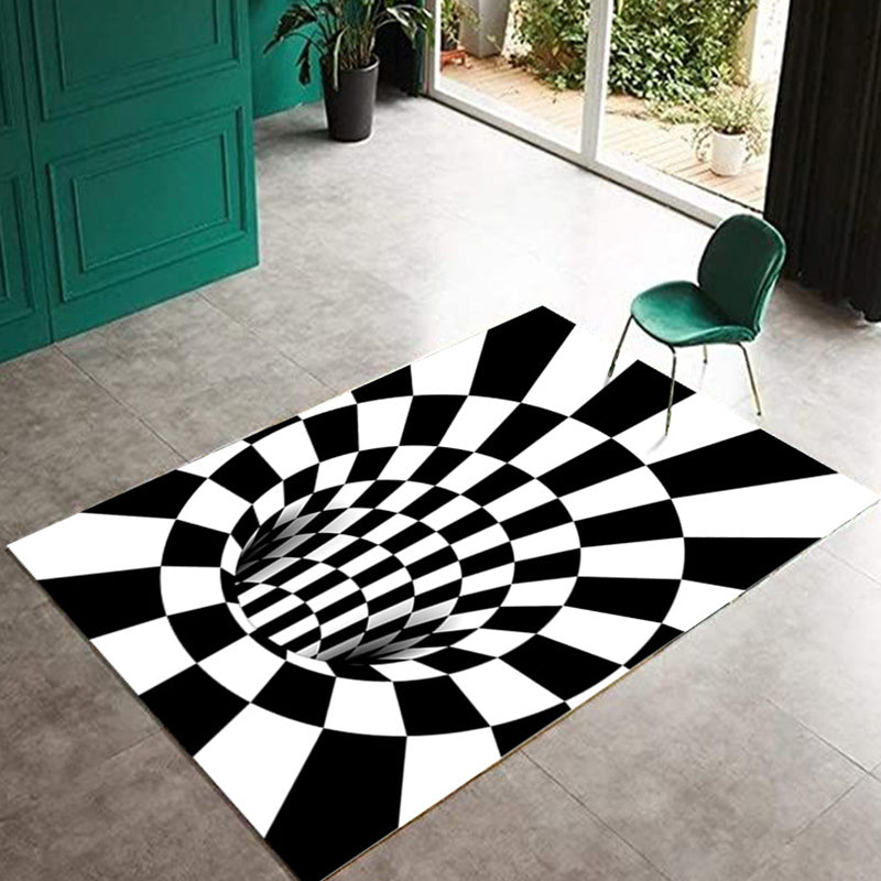 Contemporary 3D Checkerboard Print Rug Color Mixed Polyester Area Carpet Non-Slip Backing Rug for Living Room