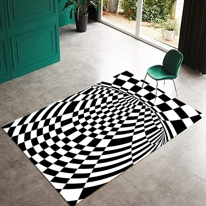 Contemporary 3D Checkerboard Print Rug Color Mixed Polyester Area Carpet Non-Slip Backing Rug for Living Room