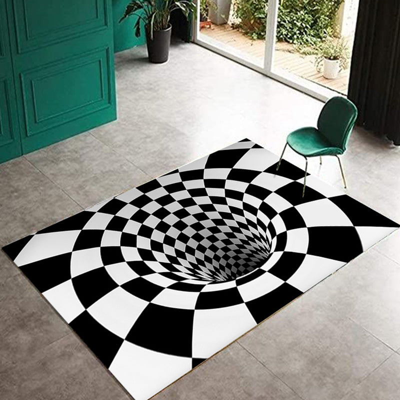 Contemporary 3D Checkerboard Print Rug Color Mixed Polyester Area Carpet Non-Slip Backing Rug for Living Room