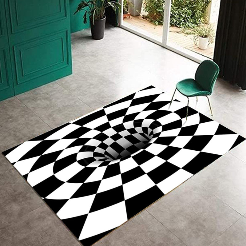 Contemporary 3D Checkerboard Print Rug Color Mixed Polyester Area Carpet Non-Slip Backing Rug for Living Room