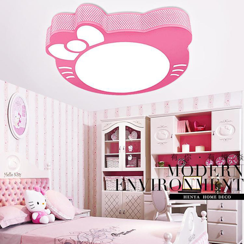 Plafonnier LED en forme de chaton avec nœud, plafonnier en métal acrylique de dessin animé rose pour chambre de filles