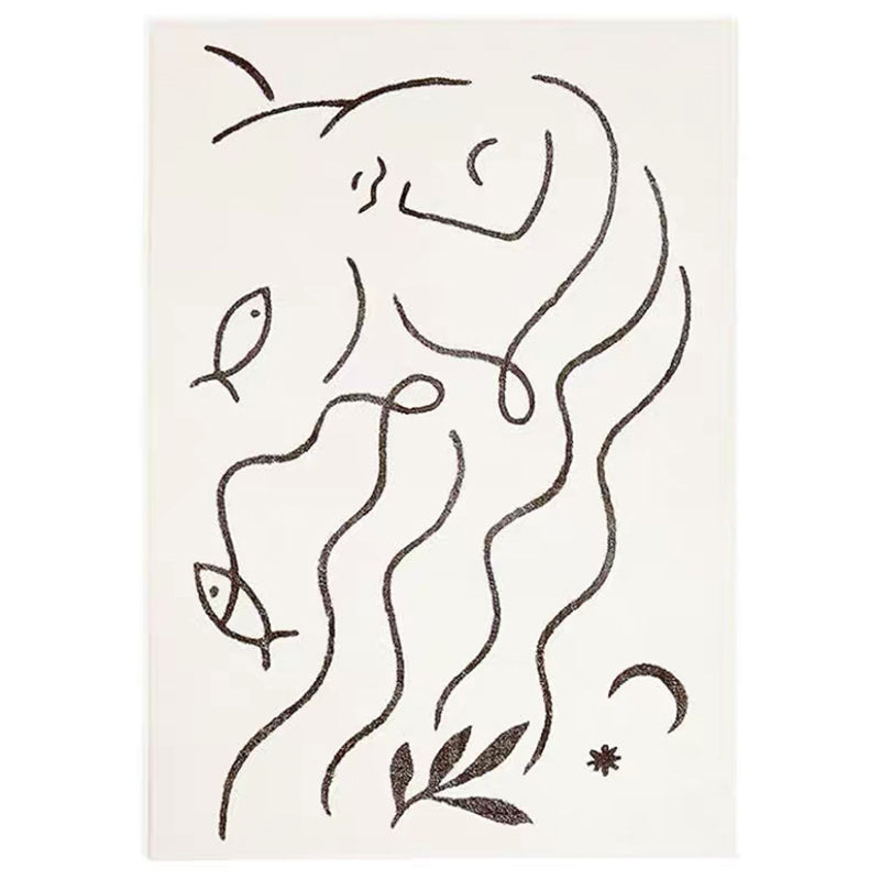 White Tone Home Decoration Carpet Simple Abstract Lines Area Rug Polyester with Non-Slip Backing Rug