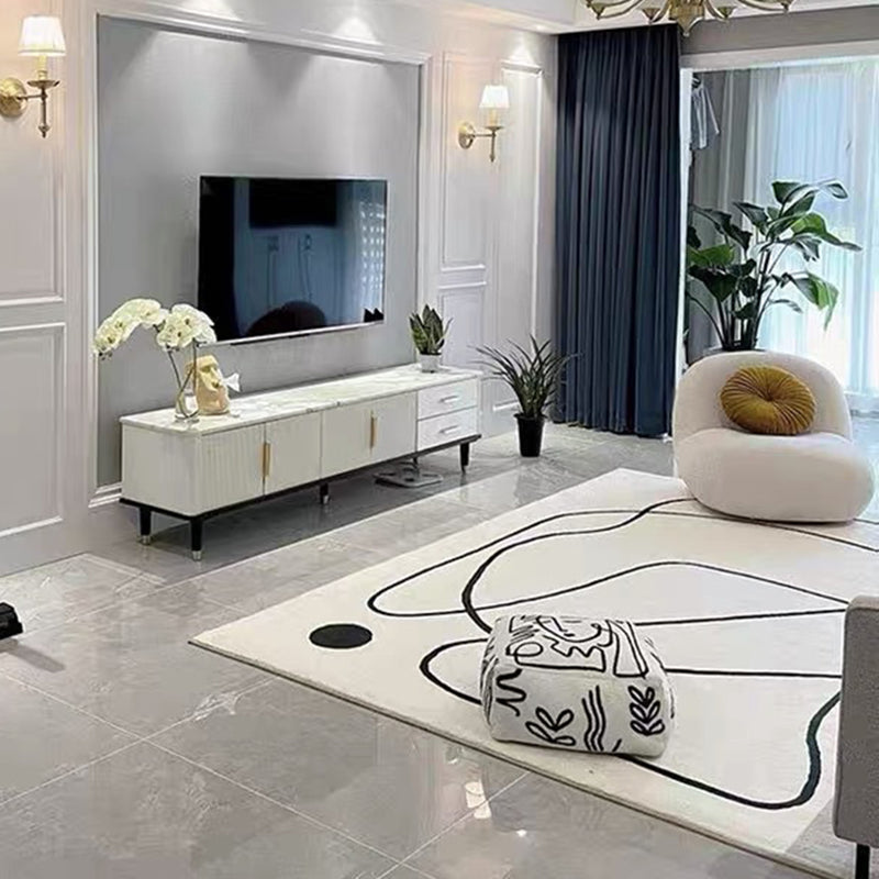 White Tone Home Decoration Carpet Simple Abstract Lines Area Rug Polyester with Non-Slip Backing Rug