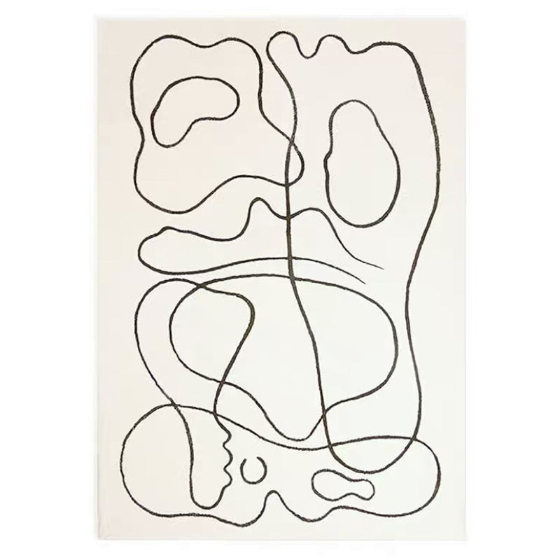 White Tone Home Decoration Carpet Simple Abstract Lines Area Rug Polyester with Non-Slip Backing Rug