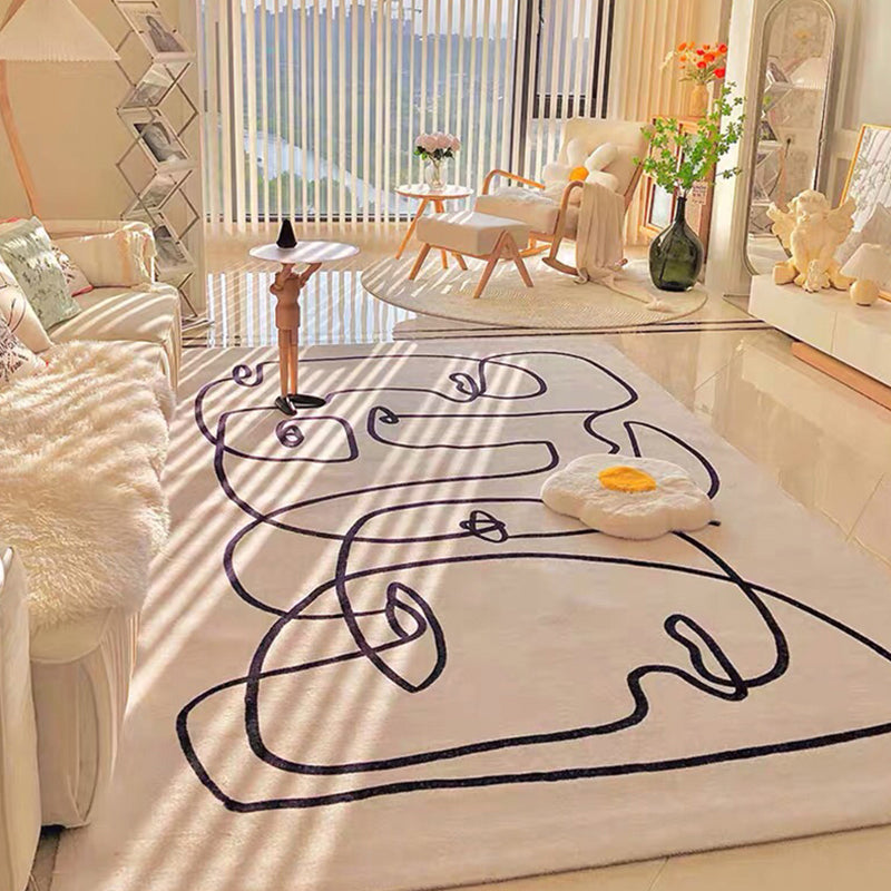 White Tone Home Decoration Carpet Simple Abstract Lines Area Rug Polyester with Non-Slip Backing Rug