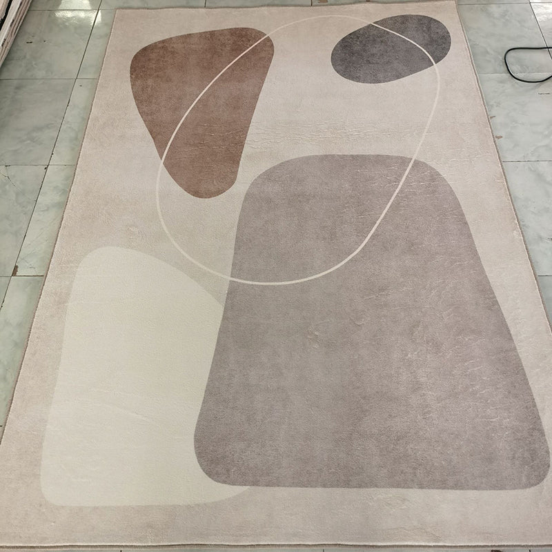 Nordischer Teppich mit unregelmäßigem Farbblockmuster, aprikosenfarbener Polyester-Teppich, schmutzabweisender Innenteppich für Heimdekoration