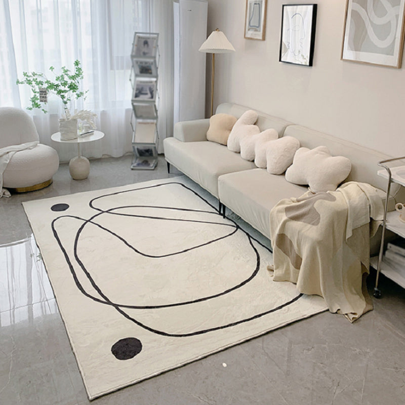 White Tone Modern Rug Polyester Carpet Abstract Lines Indoor Rug Non-Slip Backing for Living Room