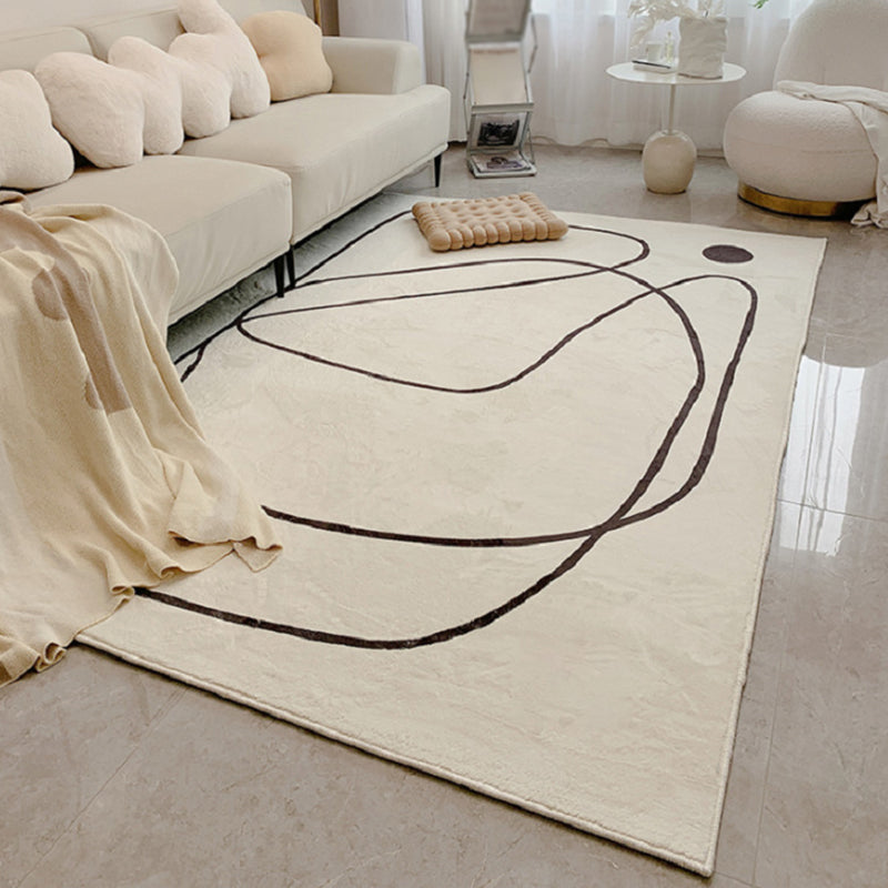 White Tone Modern Rug Polyester Carpet Abstract Lines Indoor Rug Non-Slip Backing for Living Room