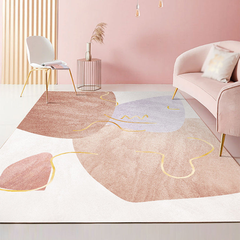 Apricot Tone Casual Area Carpet Polyester Color Block Indoor Rug Anti-Slip Backing Carpet for Living Room
