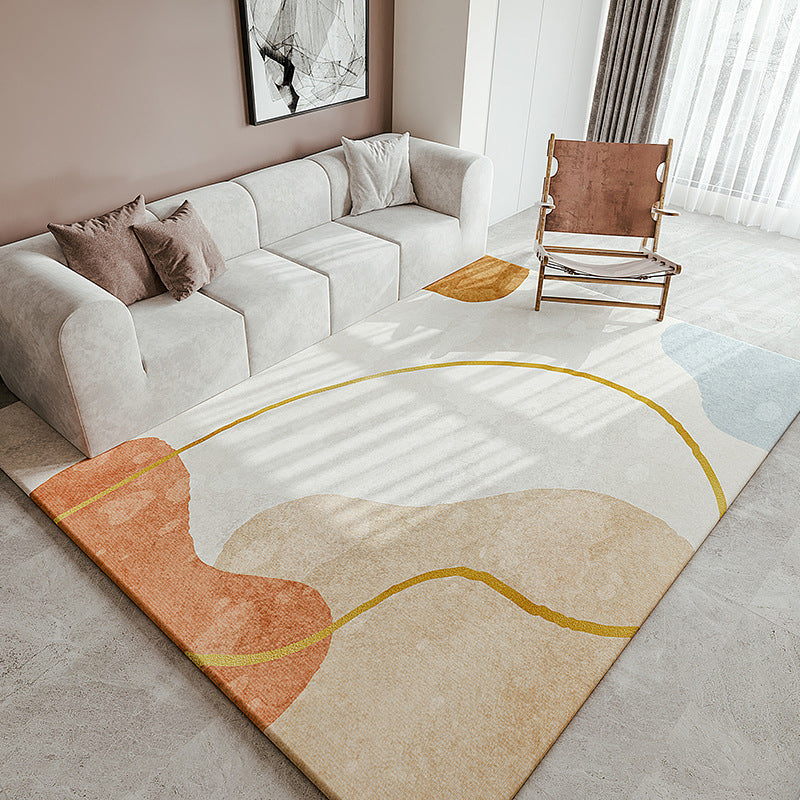 Apricot Tone Casual Area Carpet Polyester Color Block Indoor Rug Anti-Slip Backing Carpet for Living Room