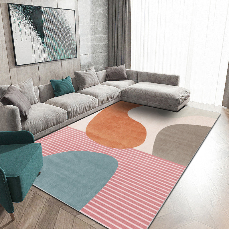 Multicolor Modern Area Carpet Polyester Irregular Color Block Print Indoor Rug Easy Care Carpet for Living Room