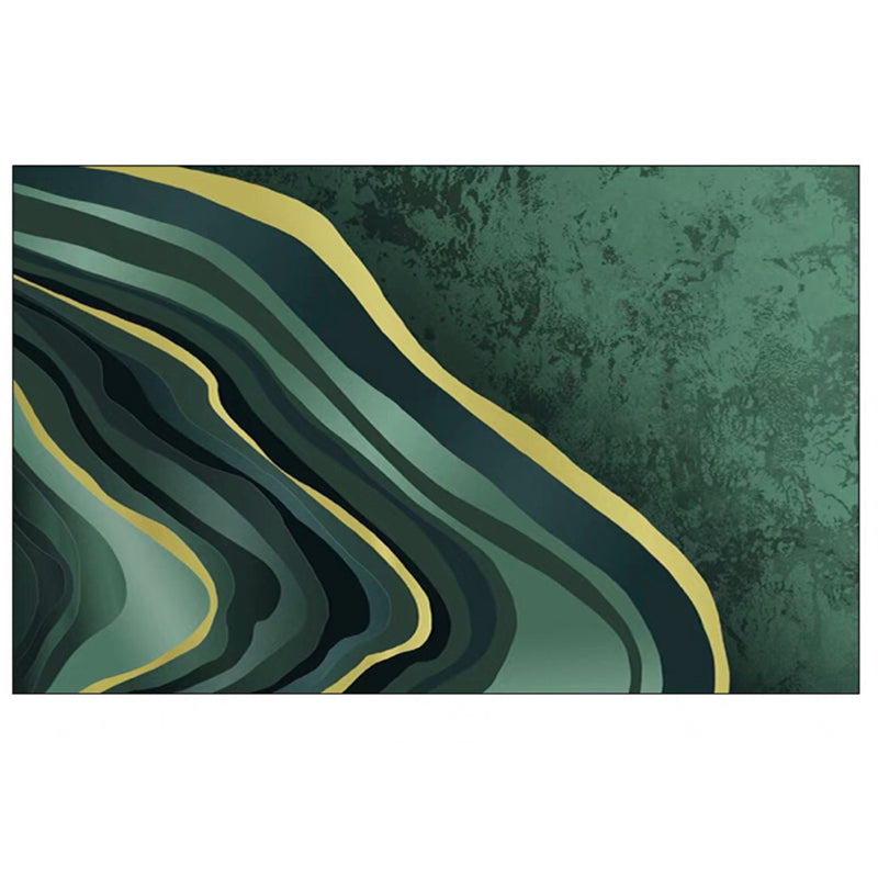 Green Tone Metal Lines Print Rug Polyester Trendy Anti-Slip Backing Indoor Rug for Living Room