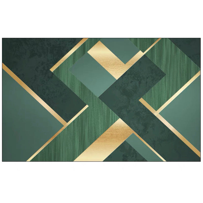 Green Tone Metal Lines Print Rug Polyester Trendy Anti-Slip Backing Indoor Rug for Living Room