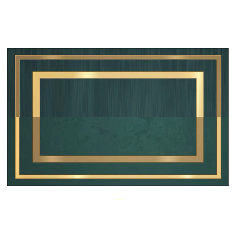 Green Tone Metal Lines Print Rug Polyester Trendy Anti-Slip Backing Indoor Rug for Living Room