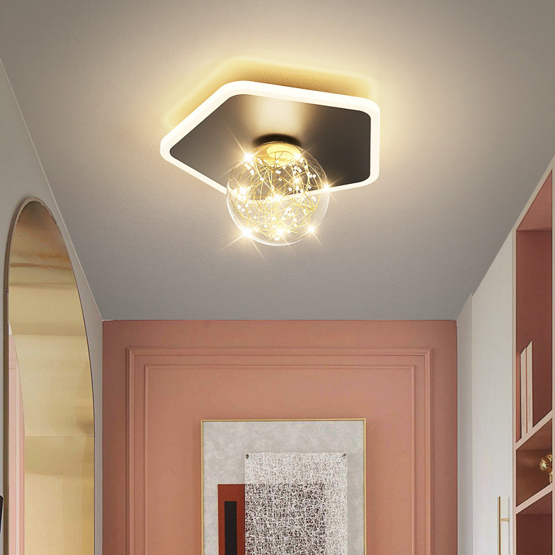 Stylish Modern Flush Mount Lamp Black Starry Ceiling Fixture with Ball Glass Shade for Hallway