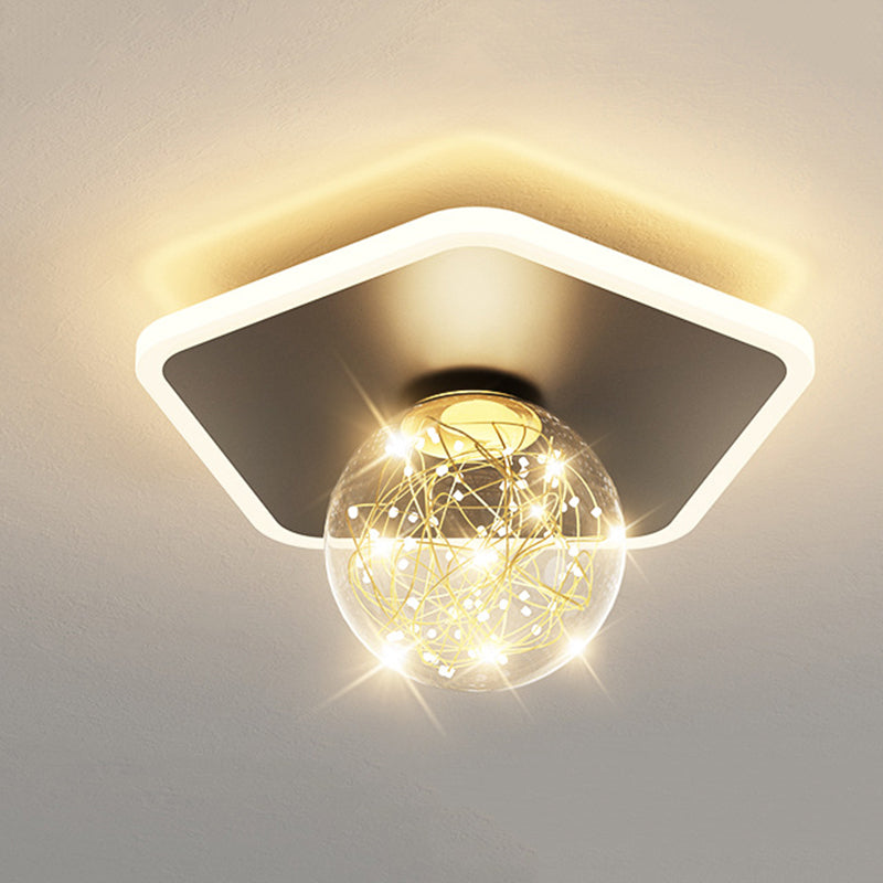 Stylish Modern Flush Mount Lamp Black Starry Ceiling Fixture with Ball Glass Shade for Hallway