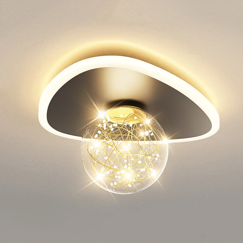 Stylish Modern Flush Mount Lamp Black Starry Ceiling Fixture with Ball Glass Shade for Hallway