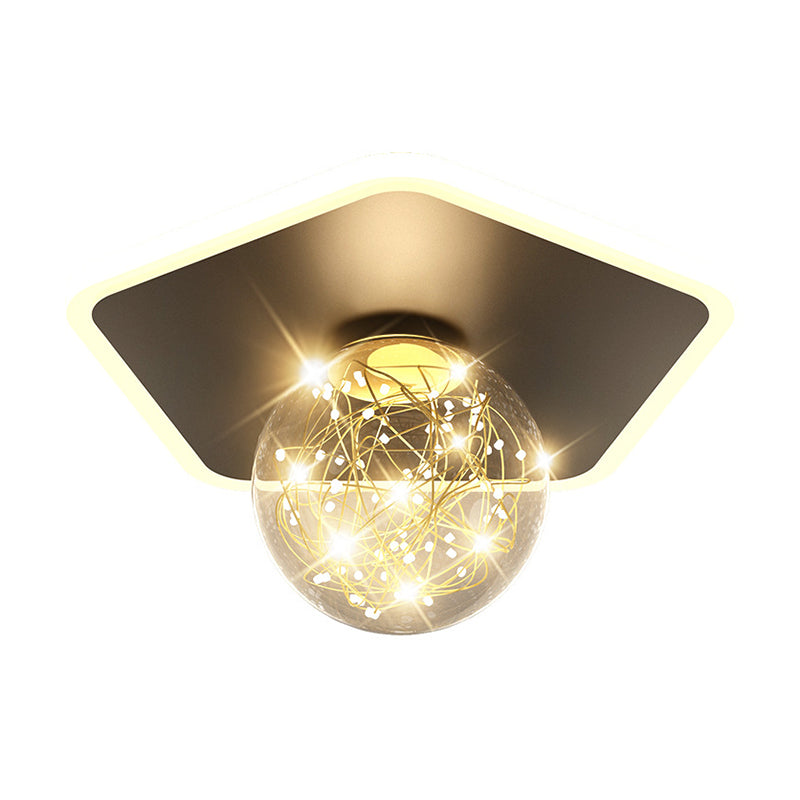 Stylish Modern Flush Mount Lamp Black Starry Ceiling Fixture with Ball Glass Shade for Hallway
