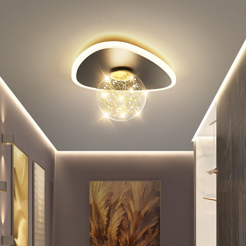 Stylish Modern Flush Mount Lamp Black Starry Ceiling Fixture with Ball Glass Shade for Hallway