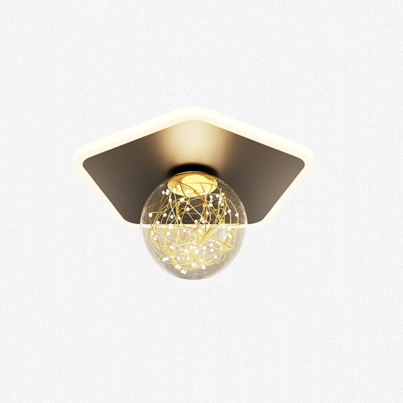 Stylish Modern Flush Mount Lamp Black Starry Ceiling Fixture with Ball Glass Shade for Hallway