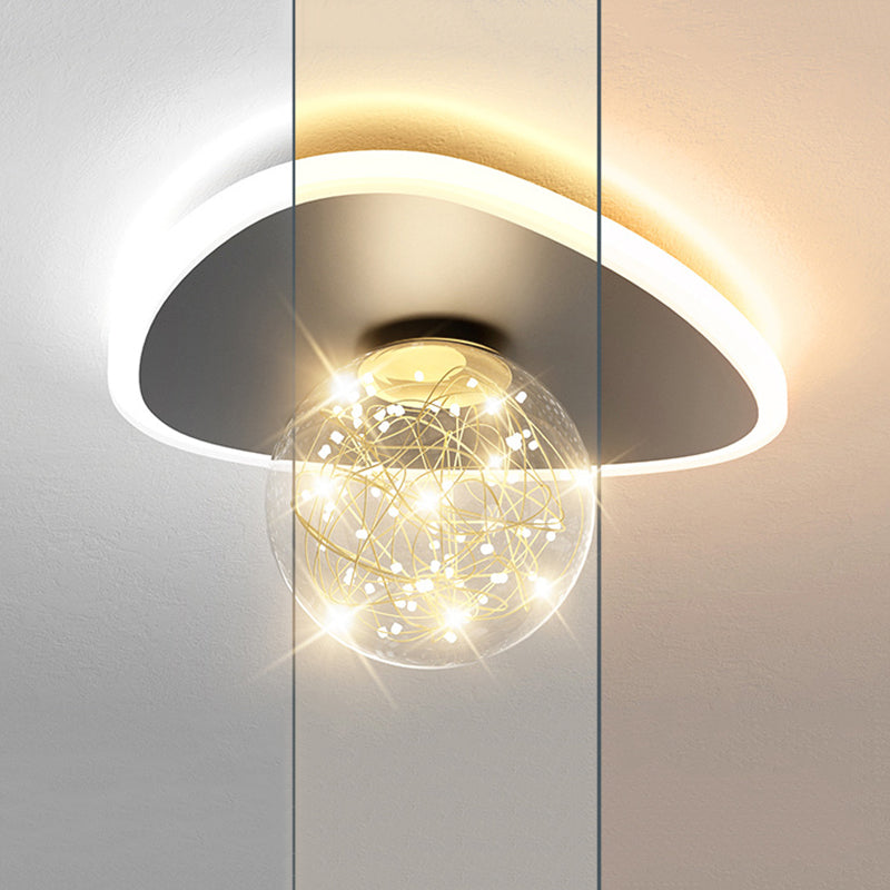 Stylish Modern Flush Mount Lamp Black Starry Ceiling Fixture with Ball Glass Shade for Hallway