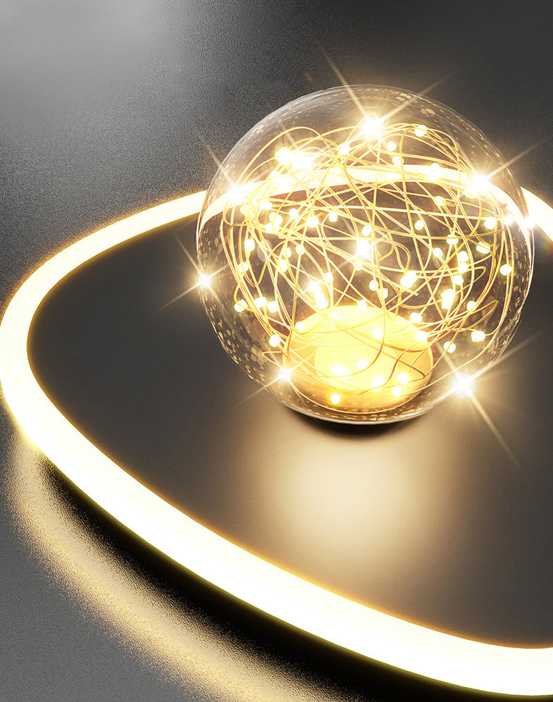 Stylish Modern Flush Mount Lamp Black Starry Ceiling Fixture with Ball Glass Shade for Hallway