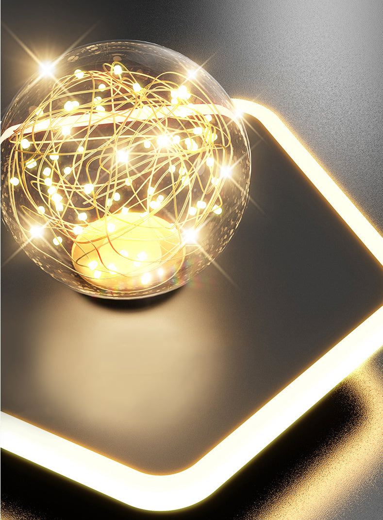 Stylish Modern Flush Mount Lamp Black Starry Ceiling Fixture with Ball Glass Shade for Hallway